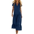 thumbnail image 2 of ClodeEU Women's V Neck Short Sleeve Tiered Midi Dress,Casual A Line Flowy Dress Navy,Women's Plus XXL, 2 of 6