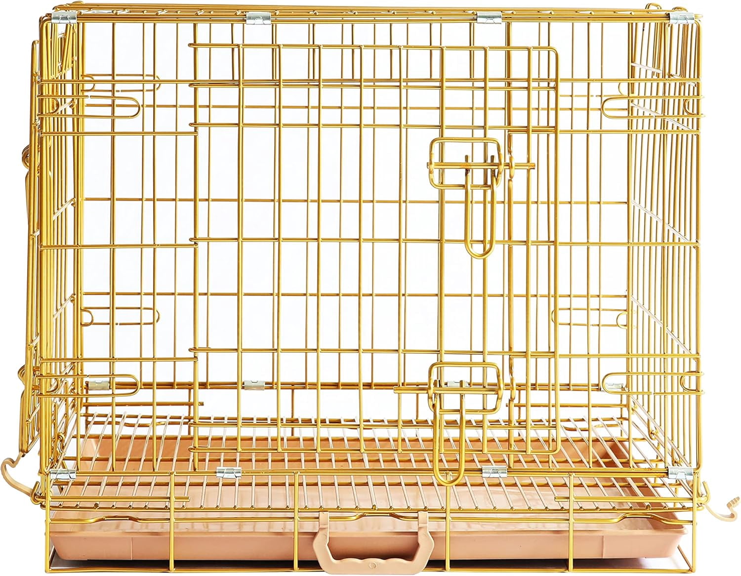 Homey Pet 24 Inch Dog Crate, Copper Gold Puppy Cage for Small Dogs, Collapsible Metal Wire Dog Kennel Indoor with Removable Floor Grid & Tray, Dual-Entry, Handle for Transport & Indoor