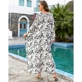 thumbnail image 3 of EDOLYNSA Plus Size Kaftan Dress for Women Swimwear Coverup Elegant Batwing Sleeve Beach Dress Tunic Black and White Printed Housewear, 3 of 9