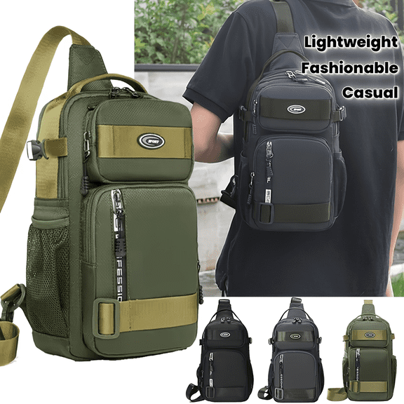 Men's Sling Backpack Crossbody Shoulder Bag, Durable Oxford Chest Bag with Multi-Pockets, Lightweight Casual Daypack for Travel Hiking Cycling Work - Green/Black