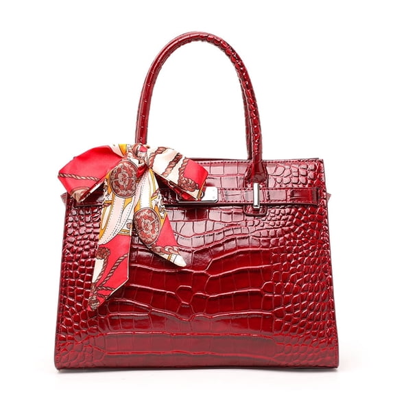 Genuine Cowhide Leather Women's Crocodile Embossed Satchel Bag, Top Handle Crossbody Shoulder Purse