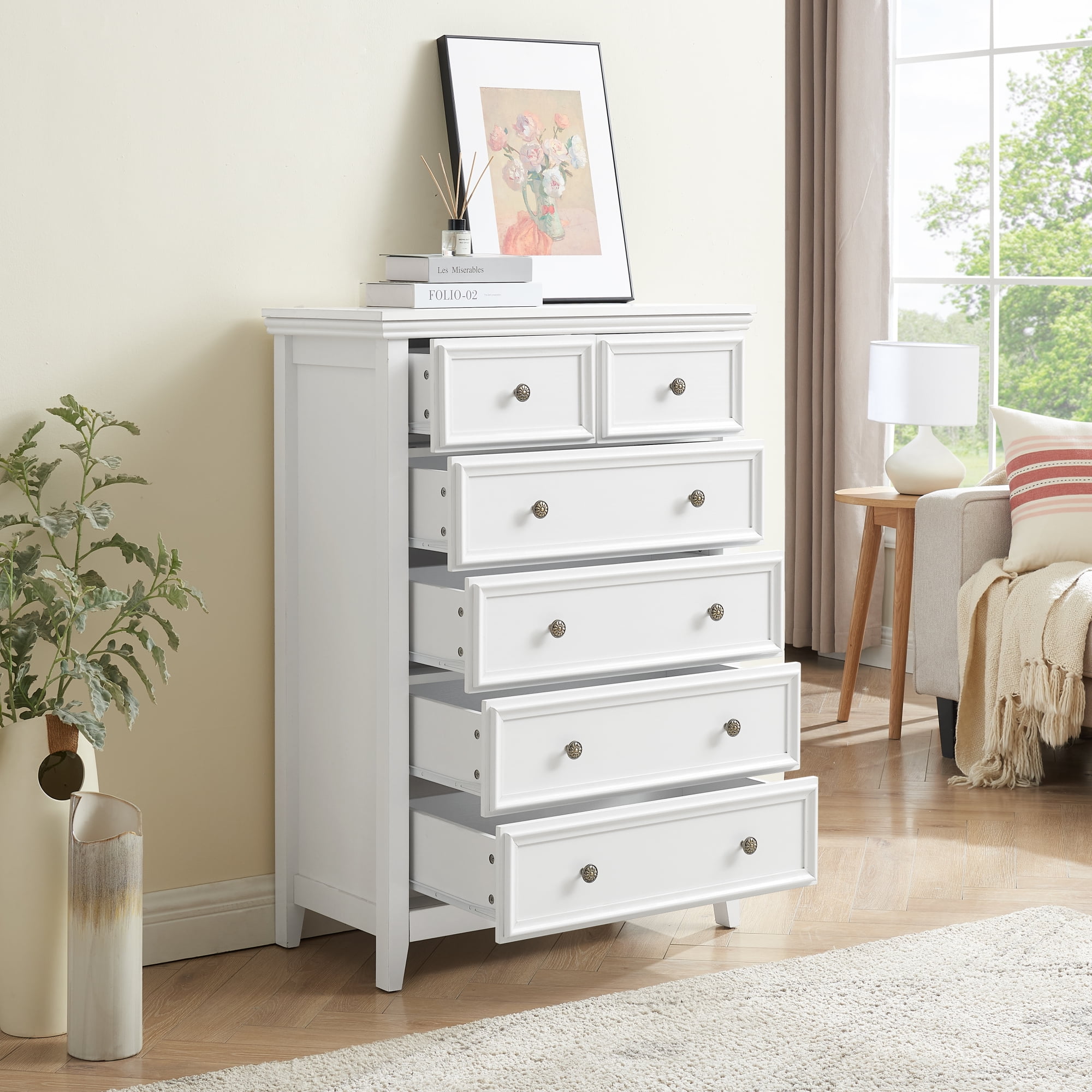 Leumius 6 Drawers Dresser,Modern Tall Chest of Drawers Closet Organizers and Storage Clothes Storage Drawers Cabinet for Living Room,Bedroom,White