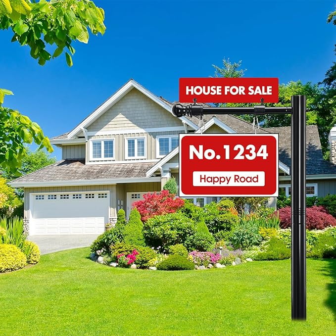 IHOMEPARK 100 inch Metal Adjustable Real Estate Sign Post for Sale Hanging Ads, Yard Sign Post, Black (No sign included)