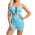 thumbnail image 4 of PNTUTB Women's Solid-Color Sports Set,Front-Zip Sports Bra and High-Waisted High Elasticity Shorts Casual Openwork Design Breathable Two-Piece Set, 4 of 5
