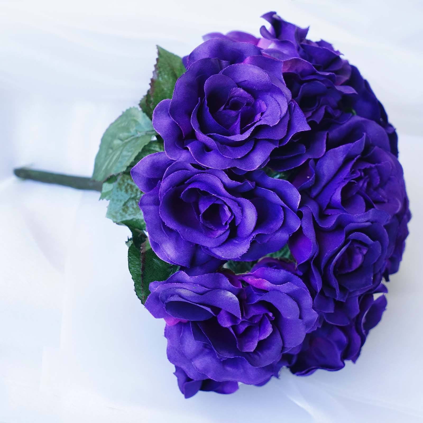 Efavormart 14 Purple Velvet Roses Artificial Flower Bouquet for DIY
