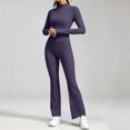 thumbnail image 6 of Tqcoqu Women's Solid 2 Piece Yoga Outfit,Zip Up Cropped Jacket & High Waist Flare Long Pants,Stretch Athletic Workout Plus Size Tracksuit Set for Women,Purple Women's S-XXXXXL, 6 of 7