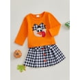thumbnail image 4 of Toddler Baby Girl Thanksgiving Outfit 6 12 18 24 Months 2T 3T 4T Turkey Embroidery Long Sleeve Sweatshirt with Houndstooth A-Line Skirt, 4 of 9