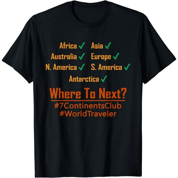 Seven Continents World Traveler Checklist Unisex Short Sleeve Cotton Crewneck Tee