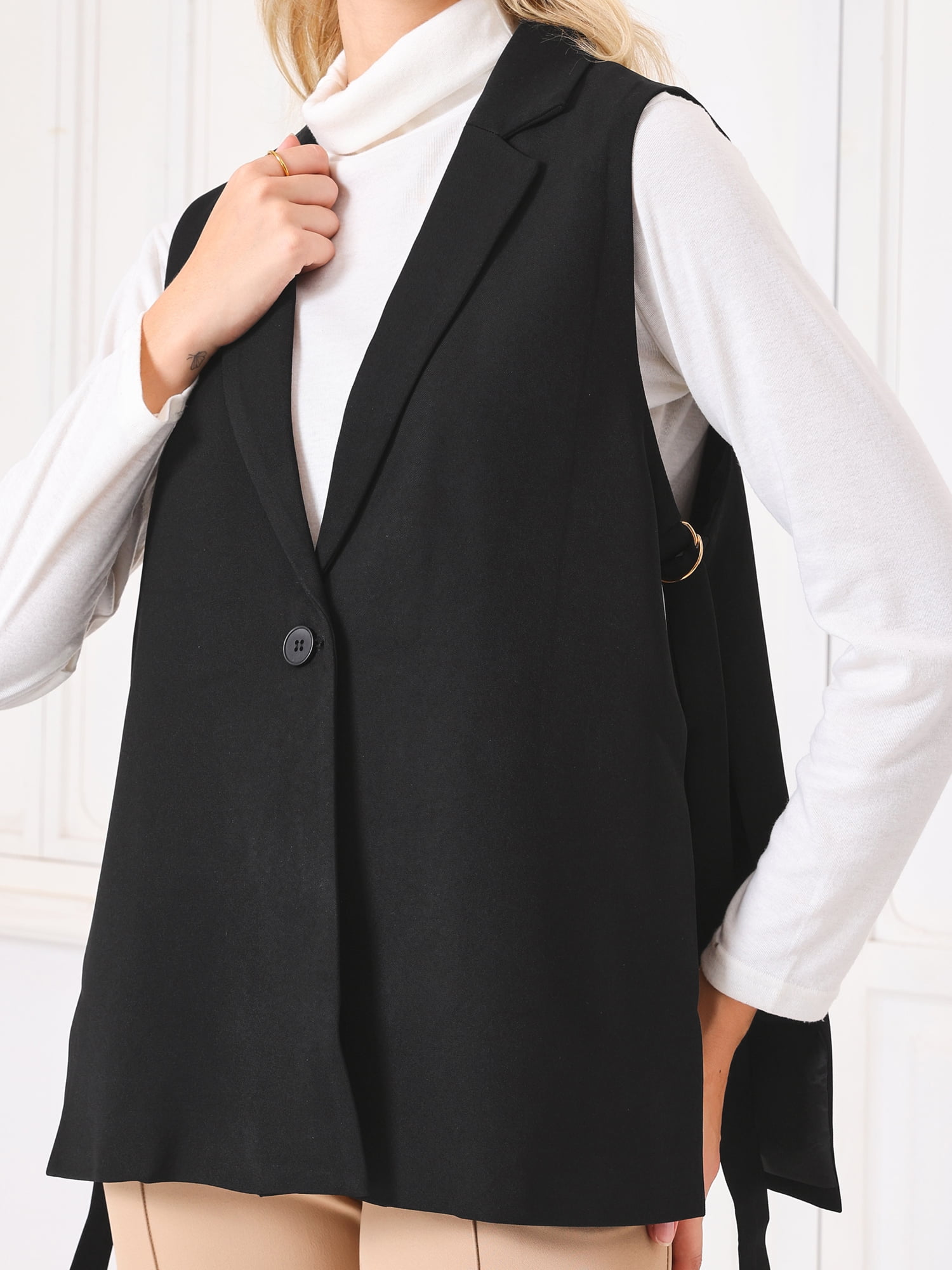 Women's Sleeveless Vest Blazer Lapel Collar Jacket Vests M Black - image 4