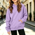 thumbnail image 2 of Falkdiz Waffle Sweatshirts for Girls Hooded With Pocket Pullover Outdoor Winter Travel Solid Color Girls Shirts Long Sleeve Purple , Size: 160, 2 of 8