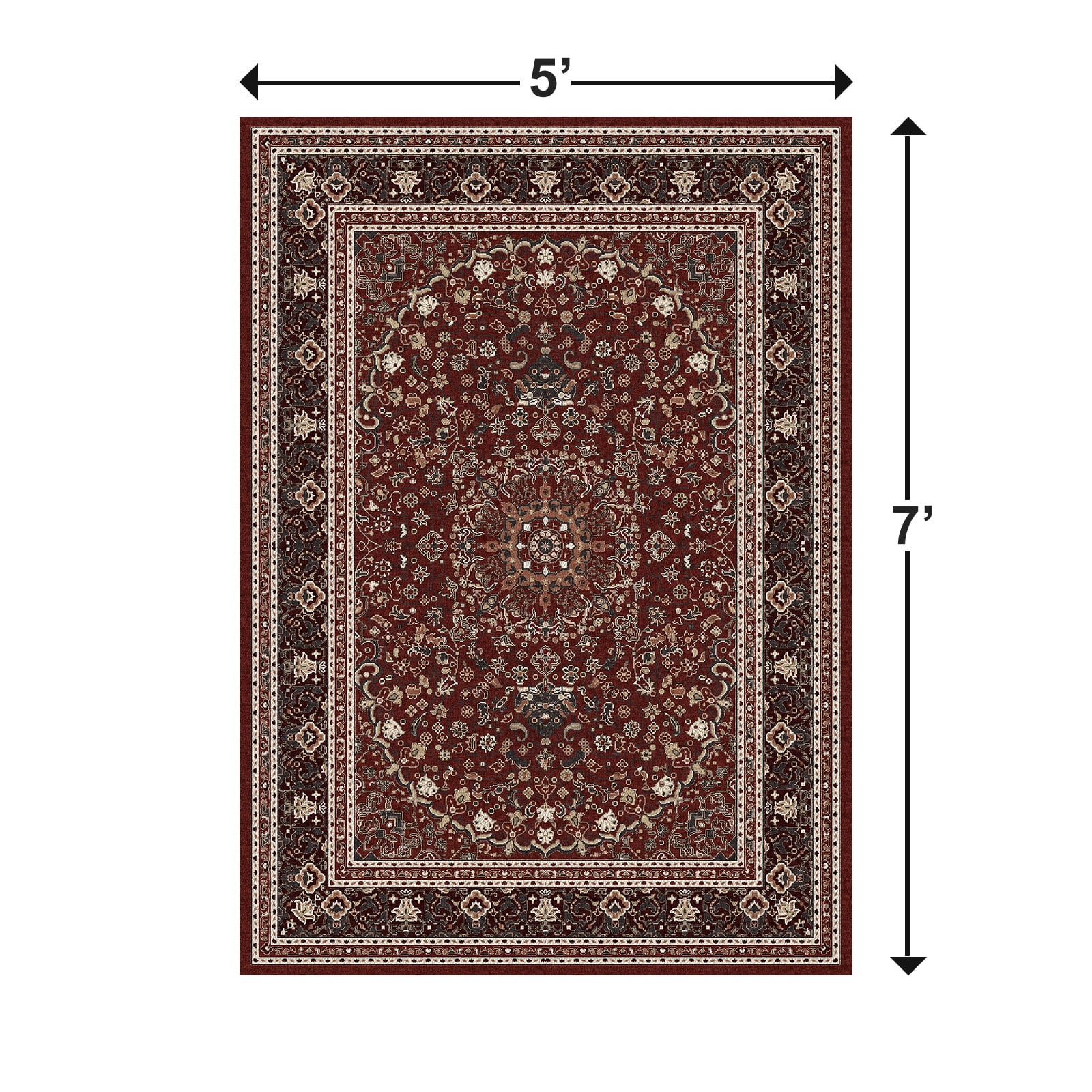 Pentantan 5'x7' Area Rug for Living Room, Red Retro Style Washable Rug with Anti-Slip Backing