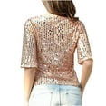 thumbnail image 4 of Spring Tops for Women Plus Size Tops 4X Fashion Women Fashion Half Sleeve Round Collar Printed T-Shirt Blouse Sequin Loose Tops, 4 of 7