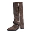 thumbnail image 2 of Gamivast Boots for Women Studded Faux Leather Knee High Boots Slouch Shaft Round Toe Low Heel Tall Boots for Outdoor Party Travel Casual Footwear Brown 36, 2 of 7