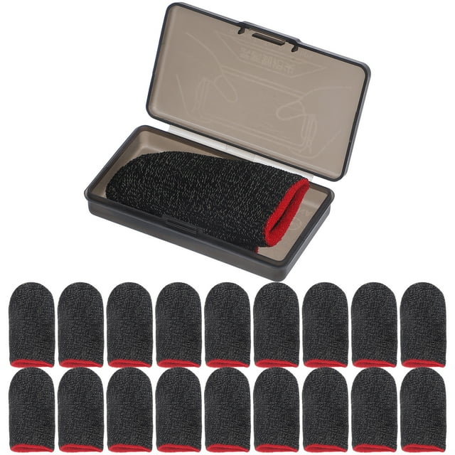 1 Ensemble de Manchons Respirants pour Doigts Touch Screens, Couvre-Doigts, Manchons pour Jeux, en nylon Noir et Fibre avec accents Rouges. Comprend Plusieurs Manchons pour Doigts et un Étui de Rangement portable. Idéal pour Accessoires de Jeu mobile, Offrant des Caractéristiques Anti-Transpiration et Antidérapantes, Ajustement Élastique pour la Plupart des Tailles de Doigts, et une interaction Fluide avec l'Écran Tactile.