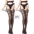 thumbnail image 2 of Jalioing 2 Pack Fishnet Stockings Womens High Waist Trendy Pantyhose Hollow-Out Lace Mesh Tights, 2 of 3