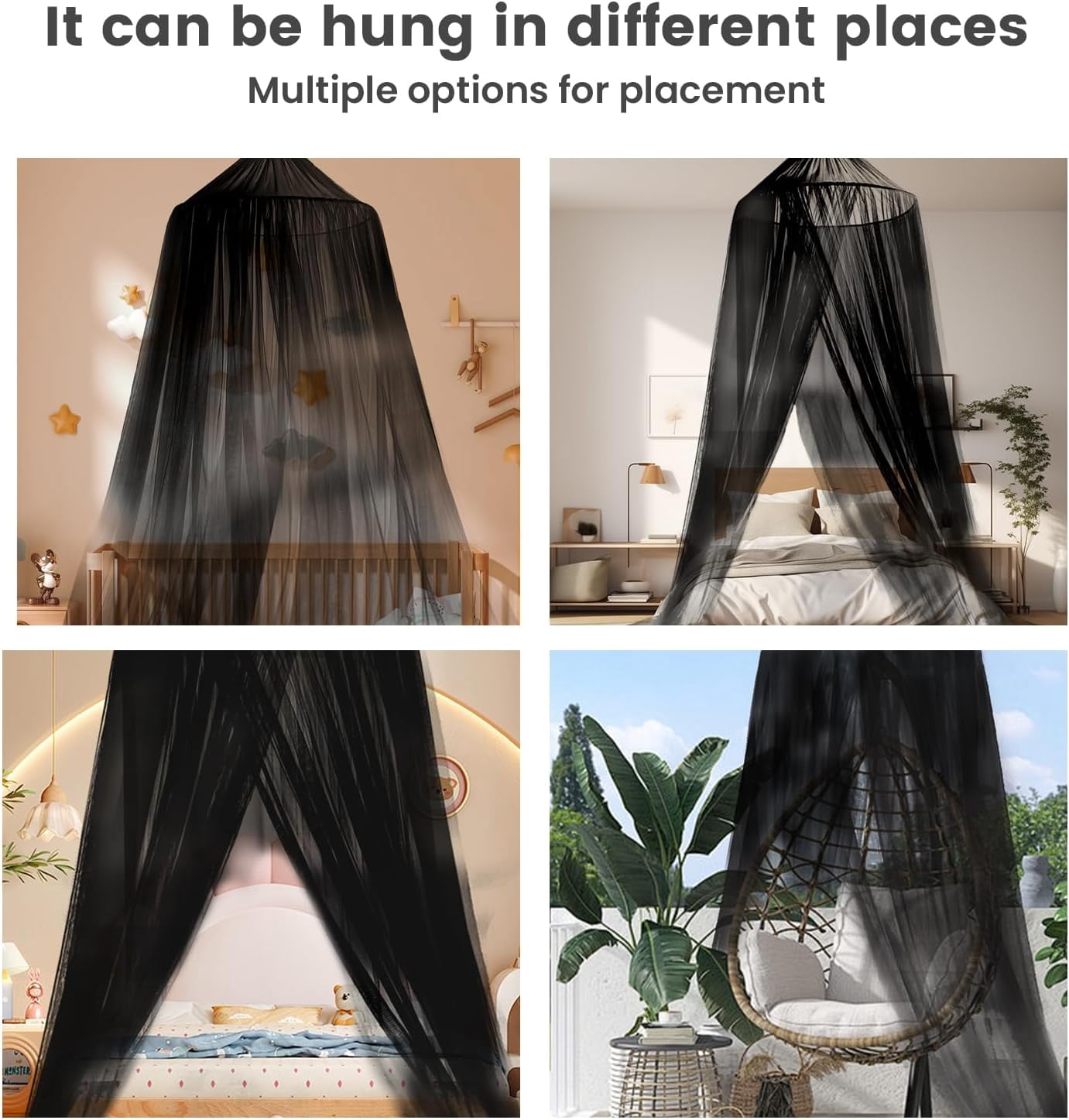Bed Canopy Mosquito Net for Bed, Curtains, Dome Netting Tent, Indoor Outdoor, Black, Full Size