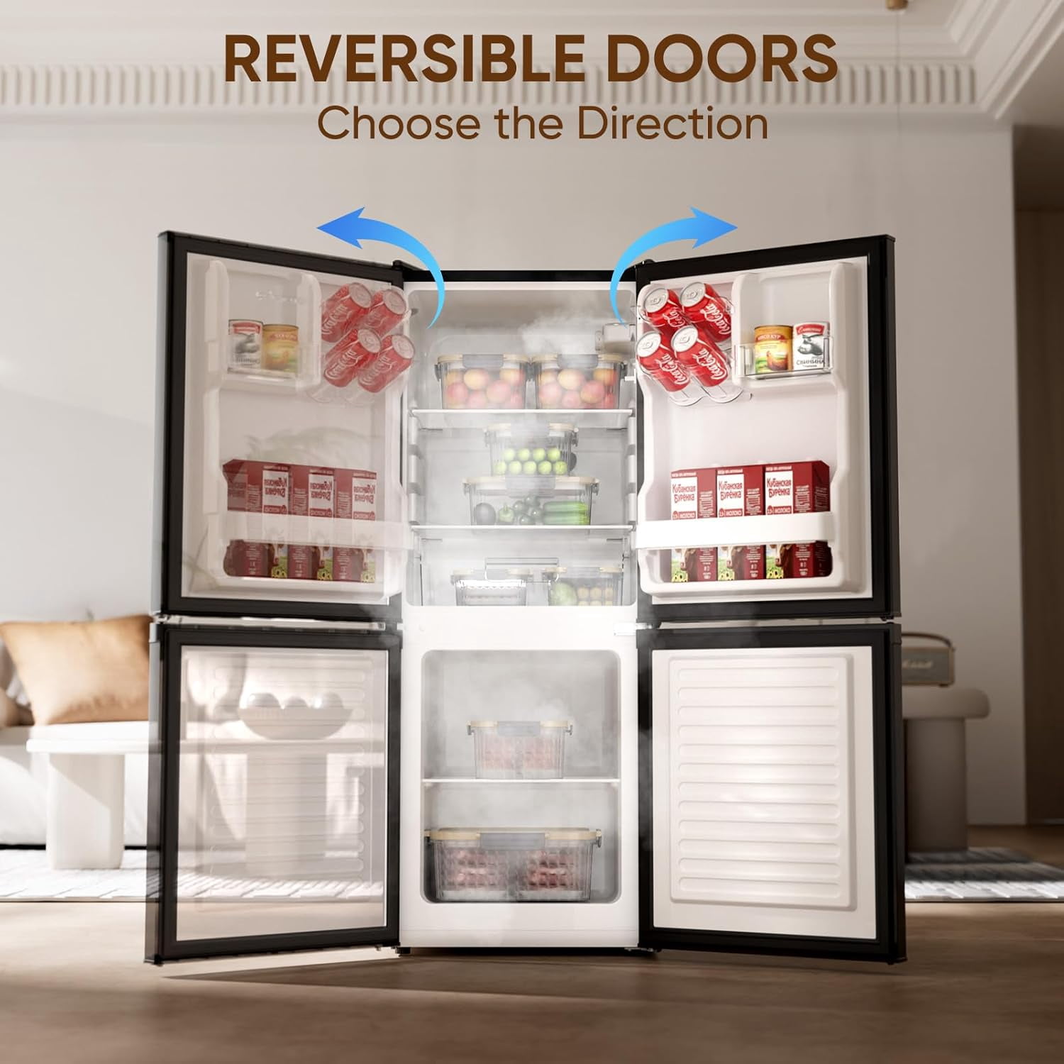 Upstreman 4.0 Cu.ft Mini Fridge with Freezer, 2 Door Compact Fridge Samll Bottom Freezer Refrigerators with 5 Settings Temperature, Black BM40