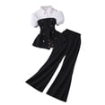 thumbnail image 2 of GBSYEWXS Toddler Girls Outfits Sets Lapel Neck Short Sleeve Solid Color Tops Pants Patchwork Home Relaxed Clothing Set Black Size 6 Years-7 Years, 2 of 9
