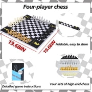 Grhonior 4 Four Players Chess Board Game Four Person Chess Set Game Unique Team Chess Set Mouse Pad Material with 4 Sets of Chess Pieces (64 Pieces) 2-4 Person Adult Game Portable Game Set