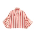 thumbnail image 4 of HomeDM Womens Button Down Shirts 3/4 Ruffled Sleeve Dressy Summer Tops, Solid Color Crop Shirts - Orange/M, 4 of 9
