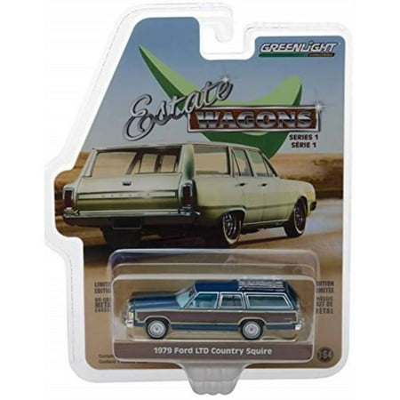1961 Ford Country Squire - 1979 Ford LTD Country Squire w/ Roof Rack Midnight Blue w/ Wood Paneling 1/64 Diecast Model Car by Greenlight