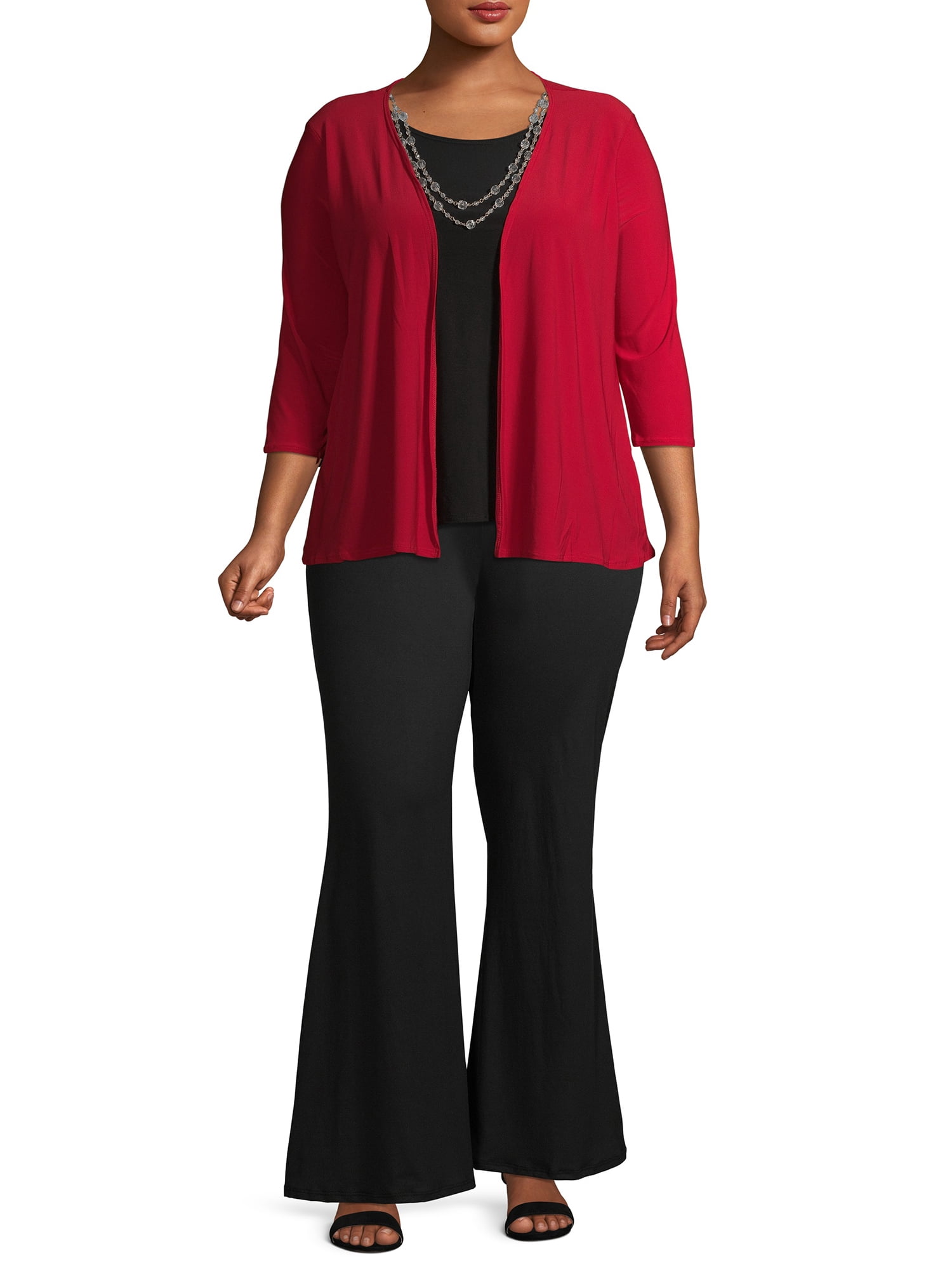 Ella Samani Women's Plus Size 3/4 Sleeve Cardigan with Necklace