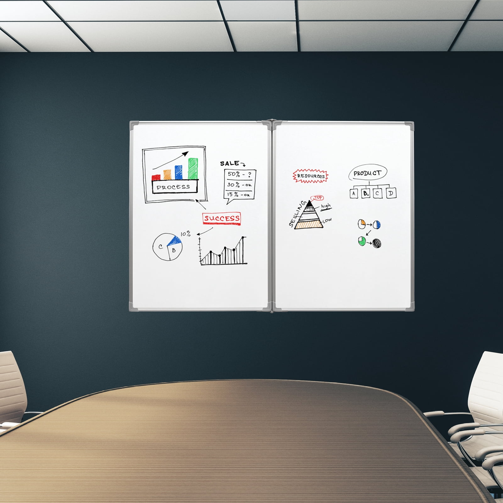 40" x 60" Wall Mounted Split Folding Whiteboard