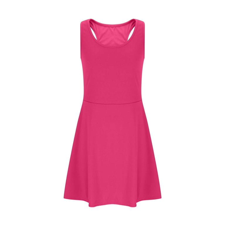 YeJammarp Girls Racerback Tennis Dress Sleeveless School Sports Dresses High Waist Golf Tank Dress Kids Summer Aative Wear Hot Pink, 14-15 Years,