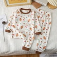 thumbnail image 3 of Odeerbi Kids Boys Girls Pajama Sets Soft Cotton Long Johns Cartoon Printed Base Layer Set Fashion Thermal Underwear Set Casual Collar Long Sleeve Tops Printed Long Pants Outfit Sets Beige, 3 of 3