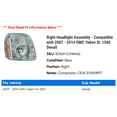thumbnail image 2 of Right Headlight Assembly - Compatible with 2007 - 2014 GMC Yukon XL 1500 Denali 2008 2009 2010 2011 2012 2013, 2 of 2