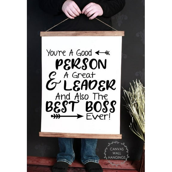 Wood & Canvas Wall Hanging Best Boss Ever Office Gift Wall Décor Art Sign 19x24-Inch