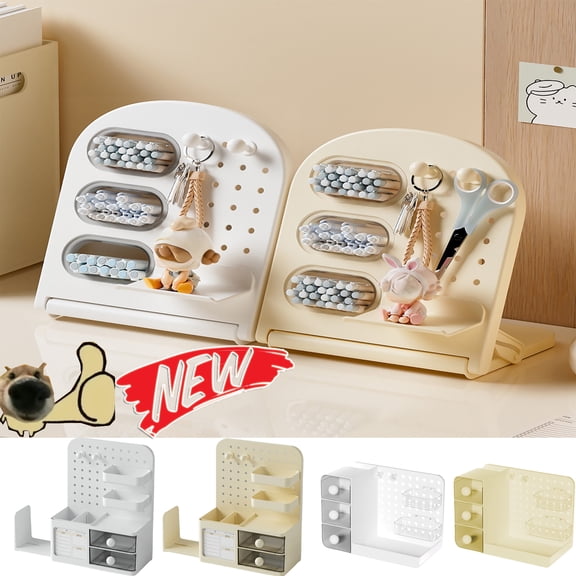 Tarmeek Desk Organizer with Pegboard & Drawer, Multi-Compartment Organizer for Desk & Makeup Brush Holder, Dorm Office Pen Holder, Desk Organizers and Accessories for Home Office