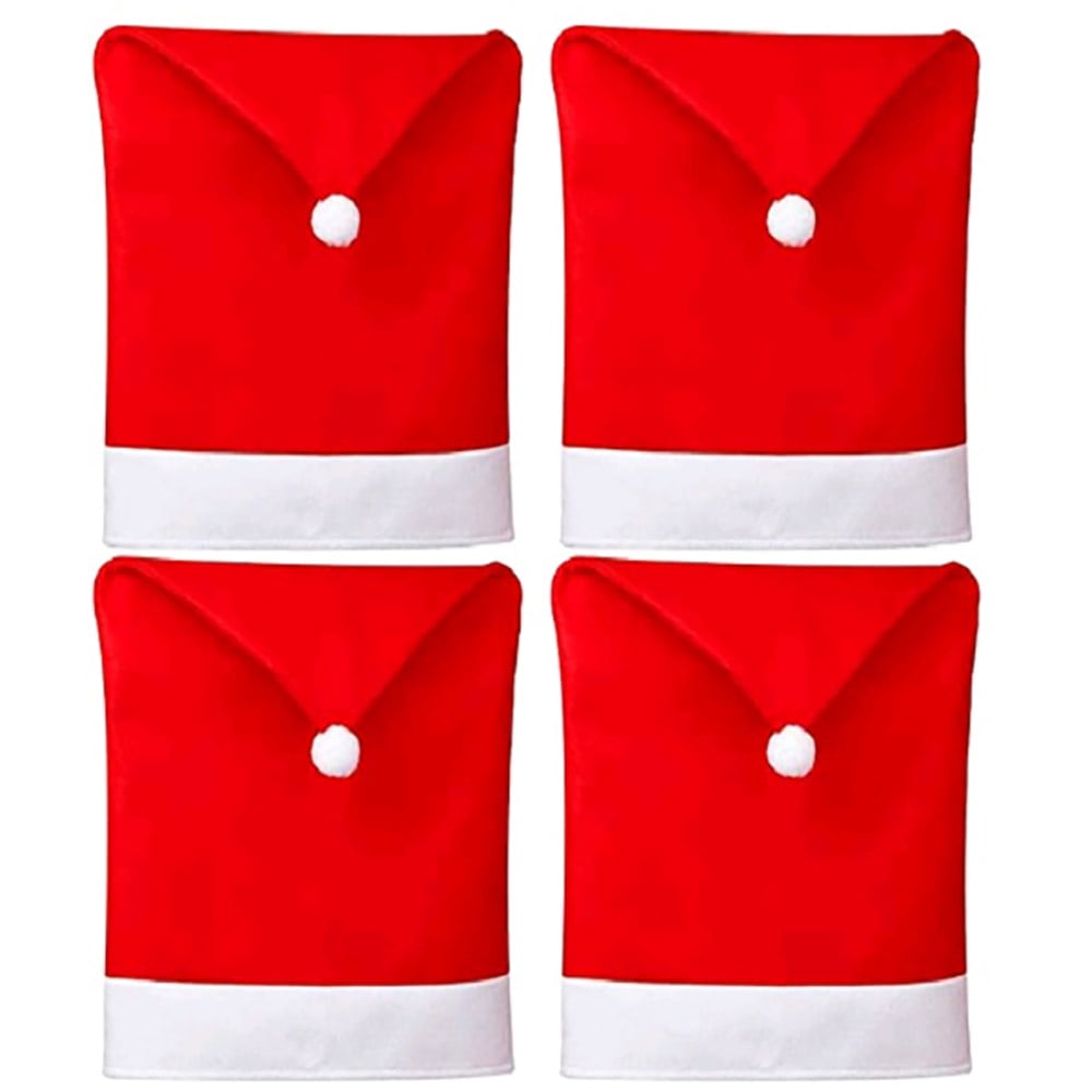 4Pieces Christmas Chair Covers Red NonWoven Fabrics Santa Claus Hat