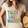 thumbnail image 4 of Women's Graphic T-Shirt Flower Print | Teach Love Watch Them Retro Teacher Tee, Maroon, Size L, 4 of 6
