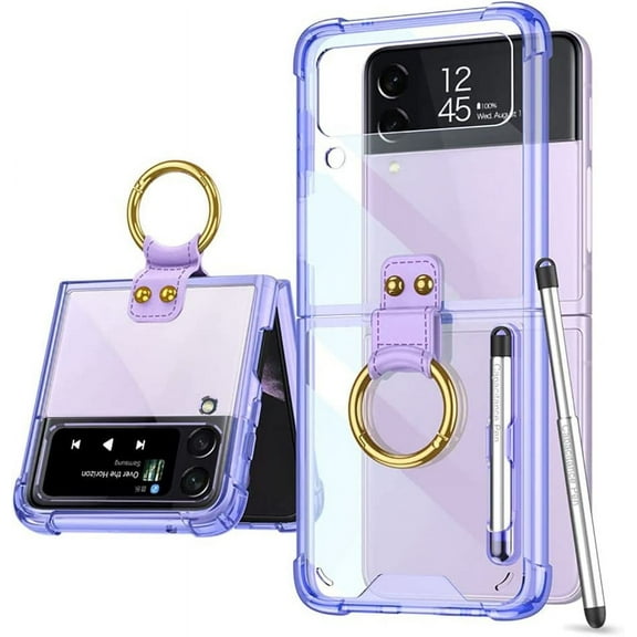 case for Samsung Galaxy Z Flip 3 Case, Galaxy Z Flip 3 Case with Ring and Capacitance Pen Protective Cover for Samsung Galaxy Z Flip 3 5G, Lavender