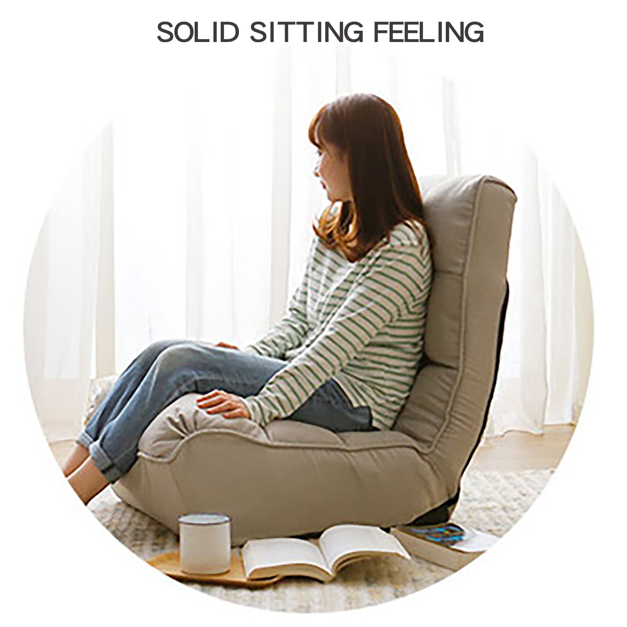 Lazy Sofa Chair, Adjustable 4-Position Floor Recliner, Folding Tatami Single Leisure Reclining Chair for Balcony Bedroom Living Room Dormitory