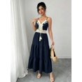 thumbnail image 4 of Womens Blue Spaghetti Strap Maxi Dress With Lace And Tassel Detail, 4 of 7