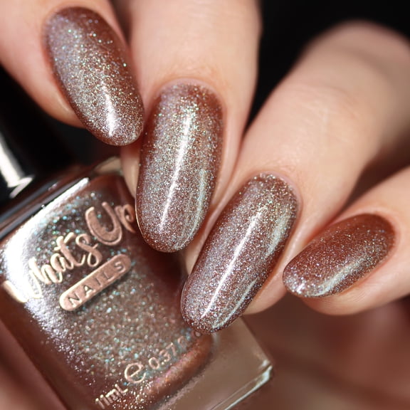 Whats Up Nails - Earthlike Gem Encrusted Nail Polish Brown Base Green to Purple Duochrome Shimmer Lacquer Varnish Made in USA 21 Free Vegan Clean