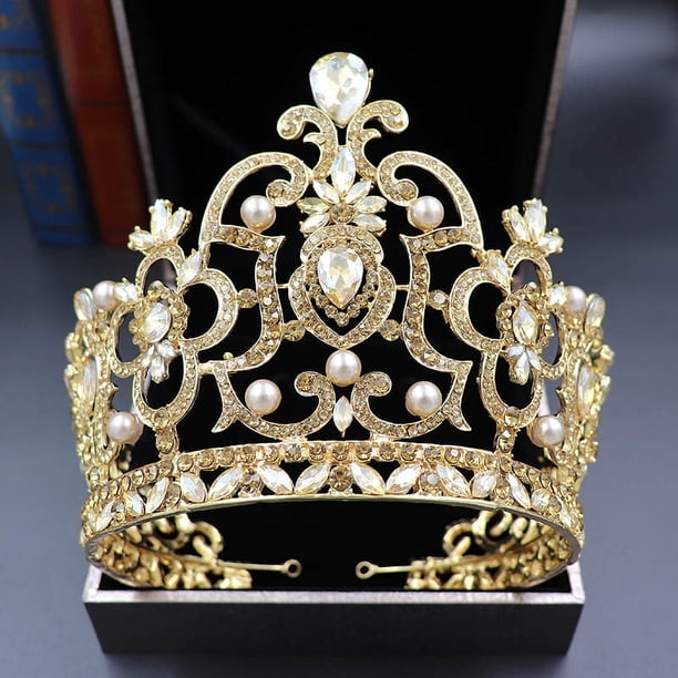 Zhuge Tiara de boda para novia, diadema de princesa, corona nupcial, joyería para el cabello con diamantes de imitación de cristal, decoración para cumpleaños, boda de princesa, novia (amarillo)
