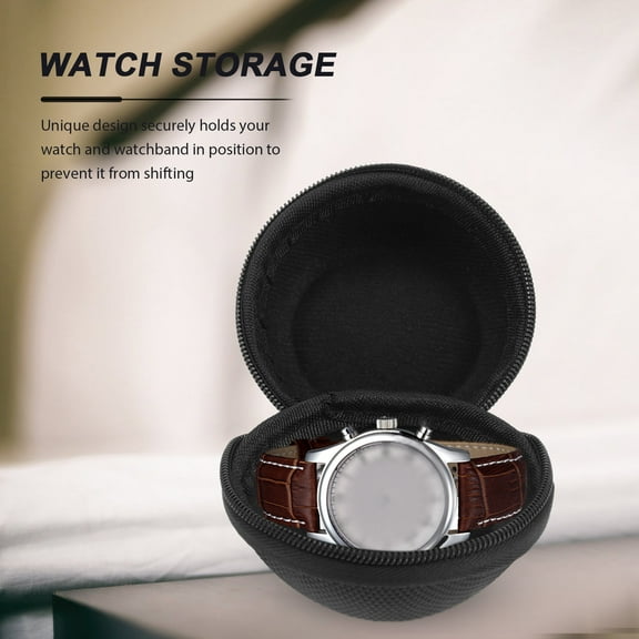 WHAMVOX 2pcs Travel Round Watch Storage Case Portable Round Single Watch Zipper Case