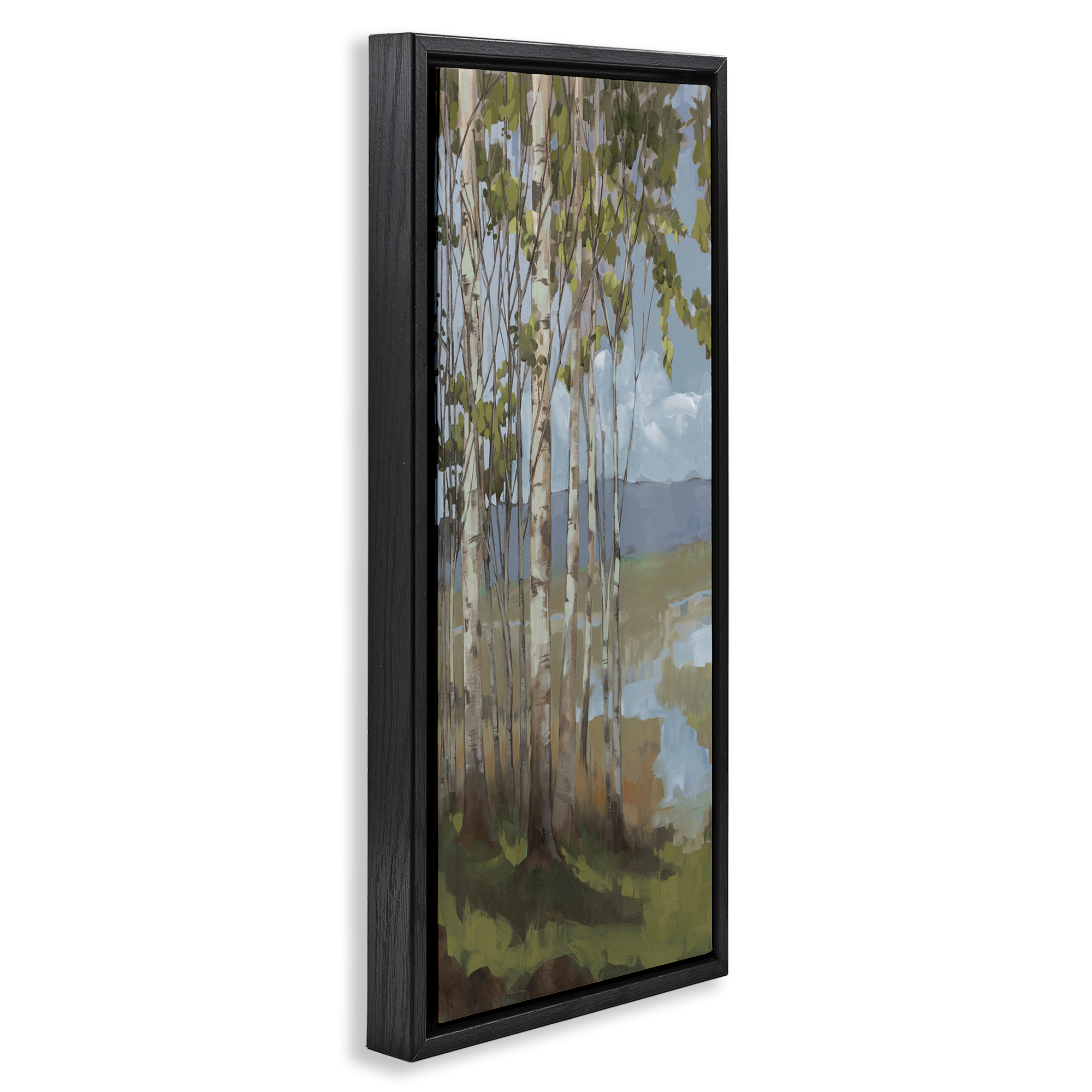 Stupell Industries Rustic Birch Grove Landscape Painting Black Floater Framed Art Print Wall Art, 11 x 25