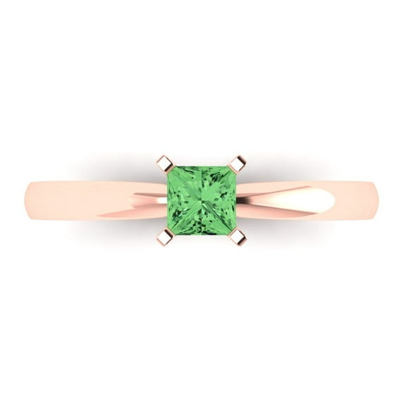 Solitaire Engagement Ring for Women - 0.5ct Simulated Green Diamond in 14K Rose Gold Promise Ring