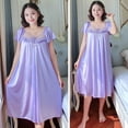 thumbnail image 2 of Women Sexy Sleepwear Silk Satin Short Sleeve Nightgown Robes Night Dress Nightie, 2 of 5