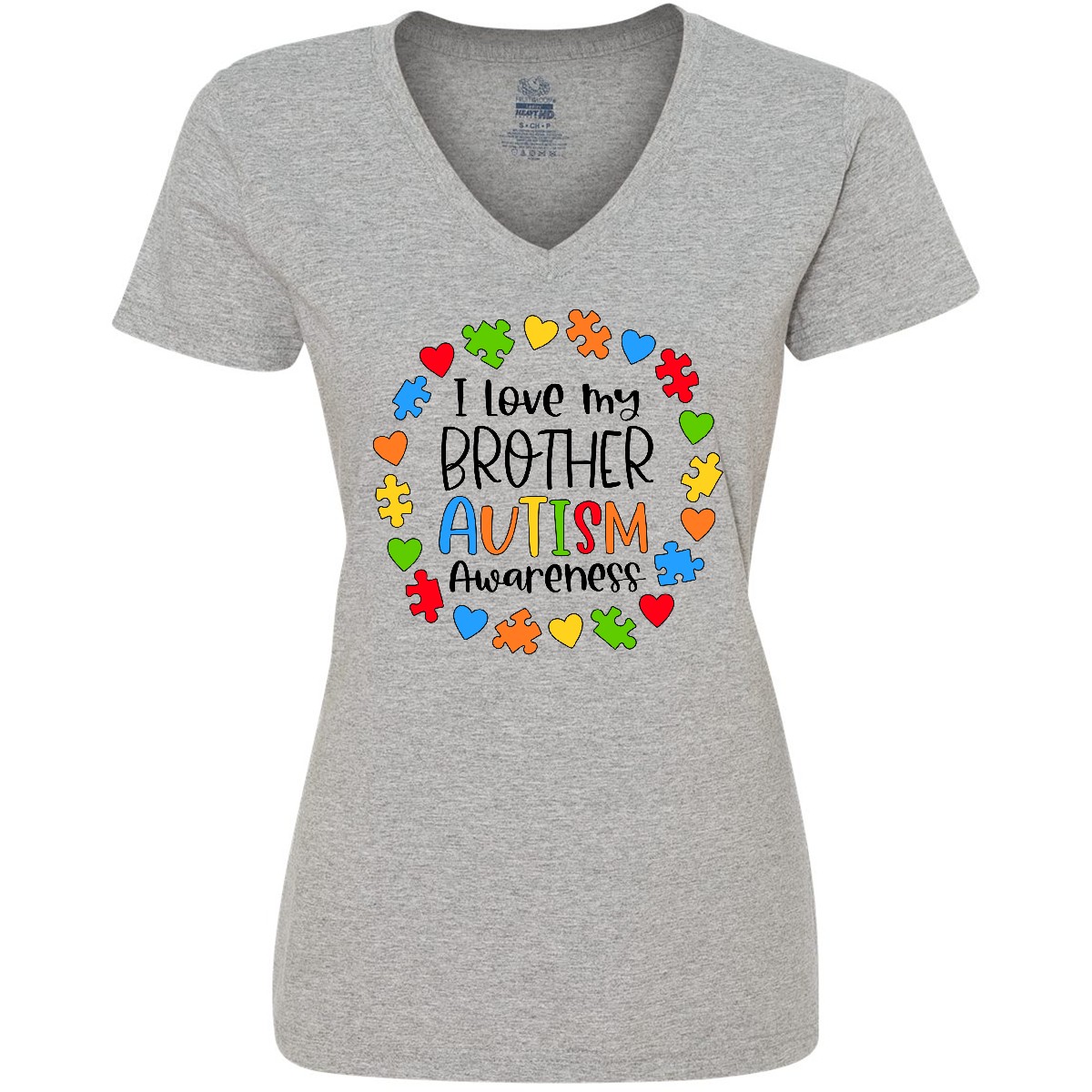 Inktastic I Love my Brother Autism Awareness Women's V-Neck T-Shirt