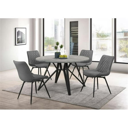 Pemberly Row 5-Piece Round Contemporary Wood Dining Set in Gunmetal and Gray