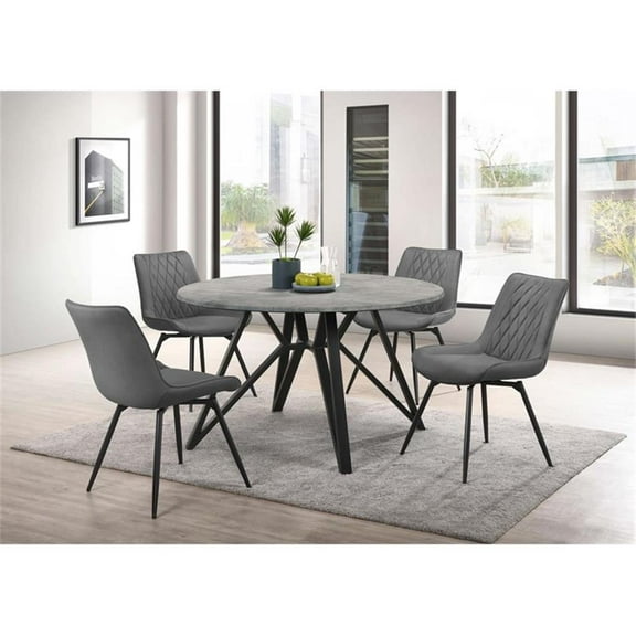 Pemberly Row 5-Piece Round Contemporary Wood Dining Set in Gunmetal and Gray