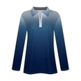 thumbnail image 5 of WTOBBY Women's Ombre Print Polo Shirt - Long Sleeve Casual V-Neck Zipper Detail Tops for Women, Spring Fall Fashion Comfort Stretch Gradient Design,Blue L, 5 of 7