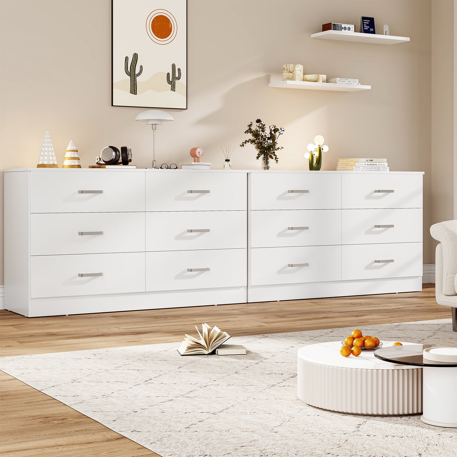 White Dresser for Bedroom, Winkalon 6 Drawers Dresser Modern Wood Double Chest of Drawers for Bedroom Living Room