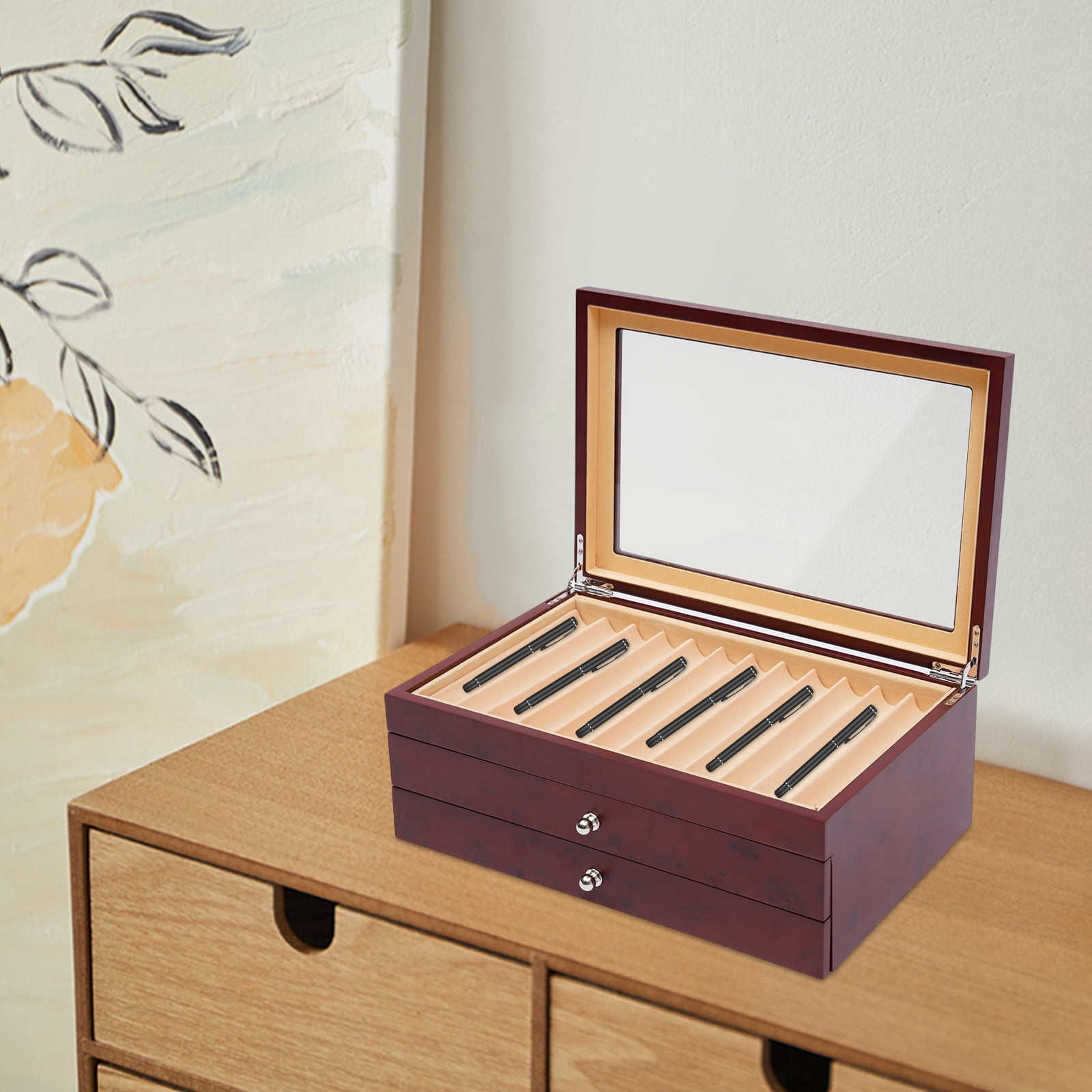 Pen Display Box 3 Tiers and 34 Separate Compartments for Storing Fountain Pens, Ballpoint Pens, Marker Pens, and Other Pens in Your Bedroom, Study Room, or Living Room