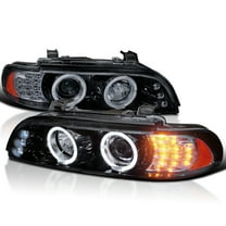 Spec-D Tuning Halo Projector Headlights   LED Signal Glossy Black Compatible with 2001-2003 BMW E39 5-Series All Without OE Xenon Headlights, Left   Right Pair Headlamps Assembly